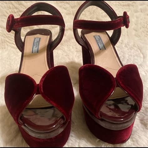 prada red velvet plqtform|Prada shoes for women.